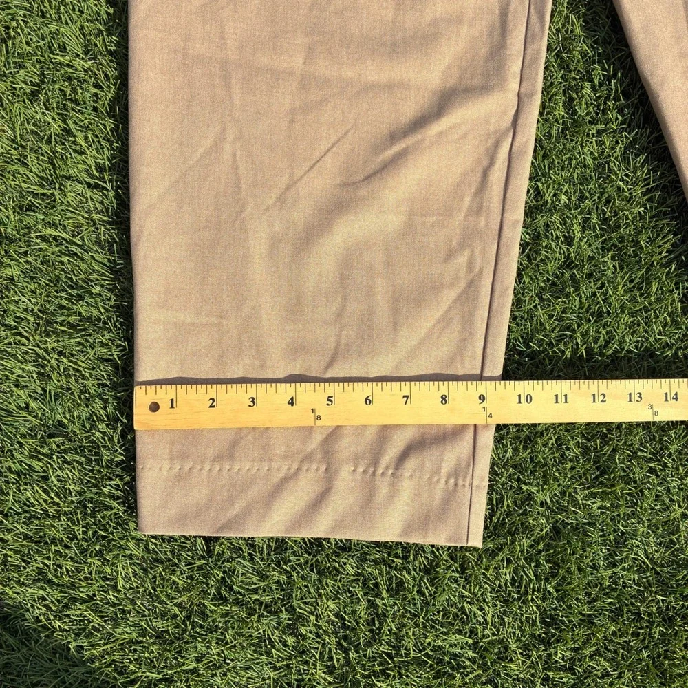 MNML Mens Small Tan Pleated Trousers Elastic Waist Khaki Straight Leg Relaxed